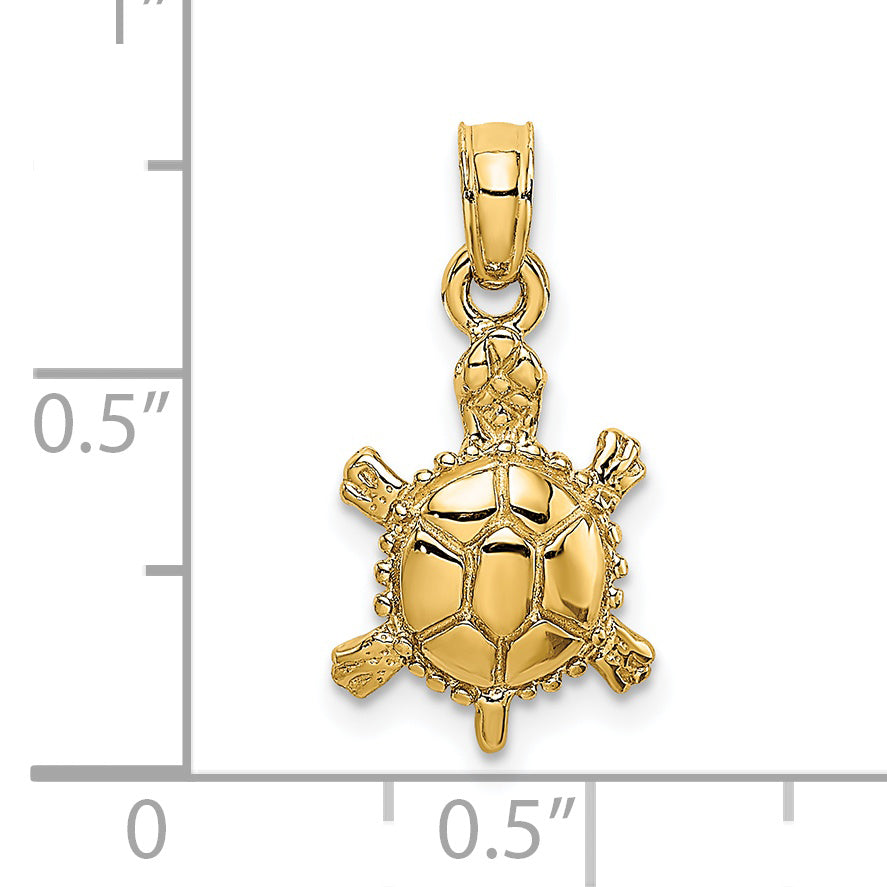 14K 3-D Polished Land Turtle Charm