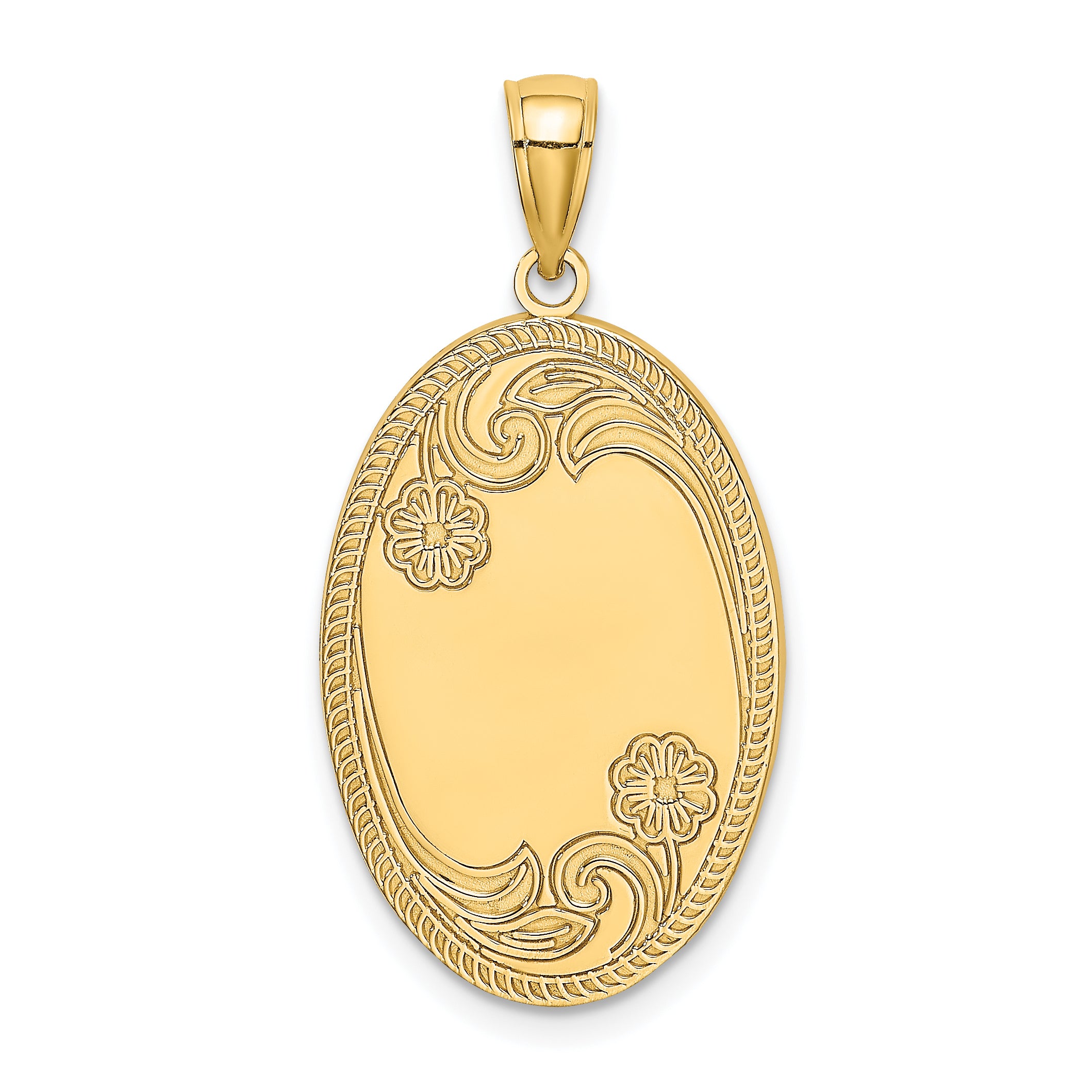 14K Floral Oval with Engravable Center Charm Main image