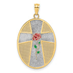 14K w/ Rhodium Enamel Rose Serenity Prayer Oval Disc Charm