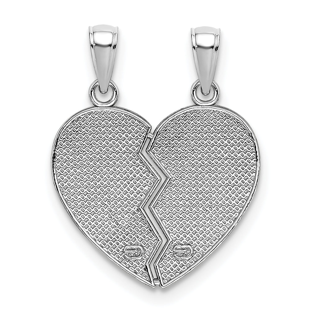 14K White Gold Enamel BIG-LITTLE SISTER Break Apart Heart Charm