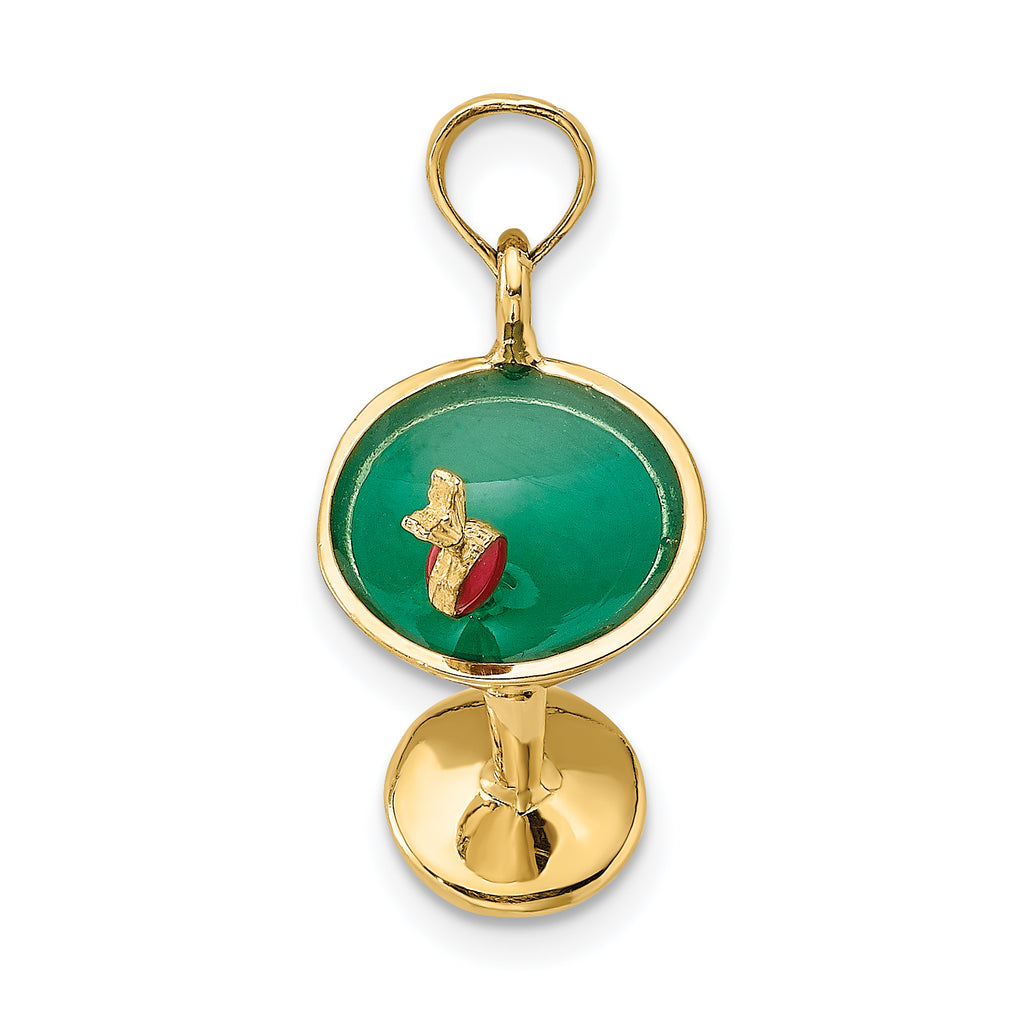 14K 3-D Green Enamel  Martini w/Cherry Charm