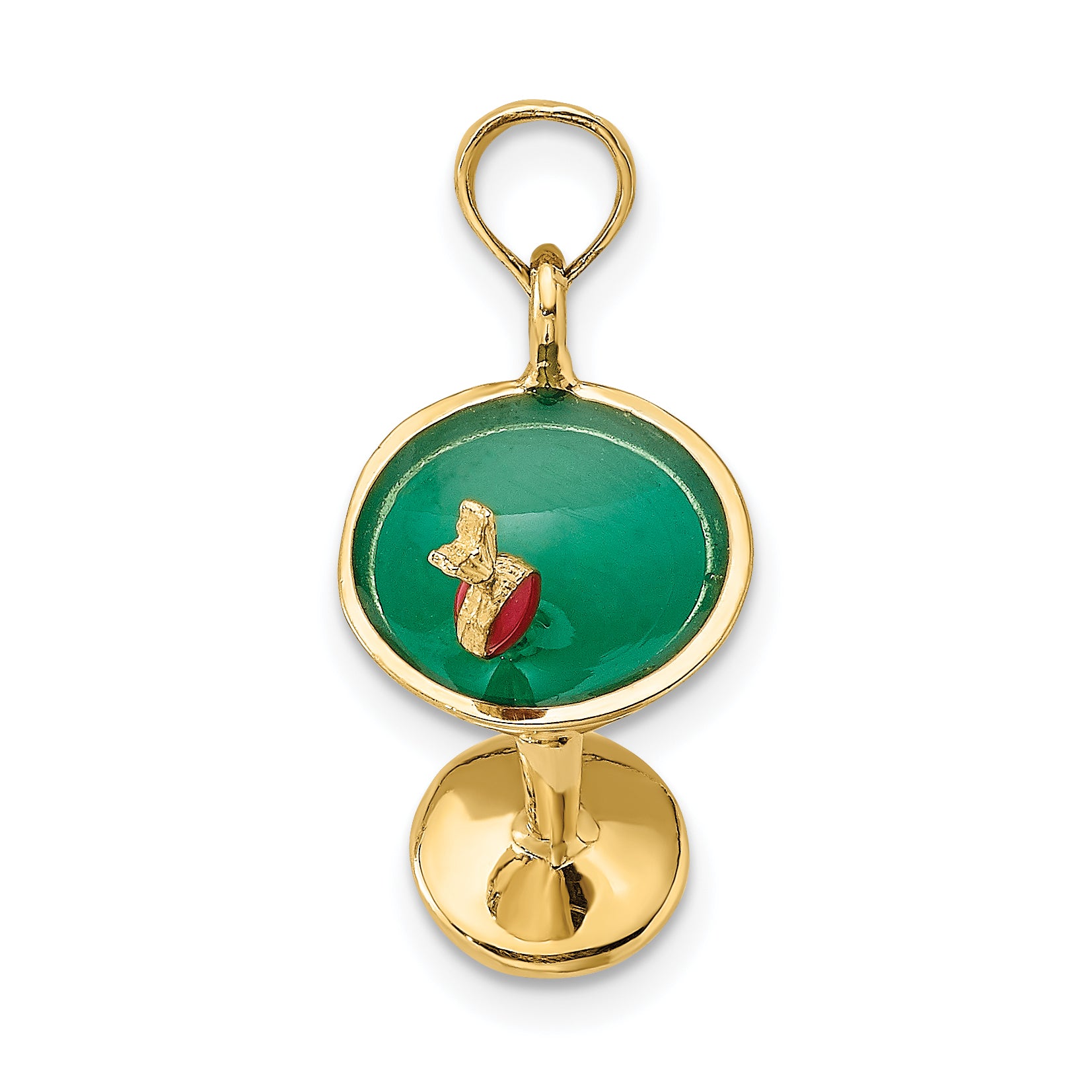 14K 3-D Green Enamel  Martini w/Cherry Charm