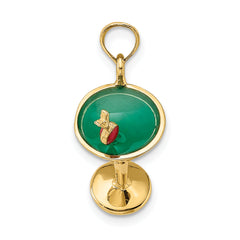 14K 3-D Green Enamel  Martini w/Cherry Charm