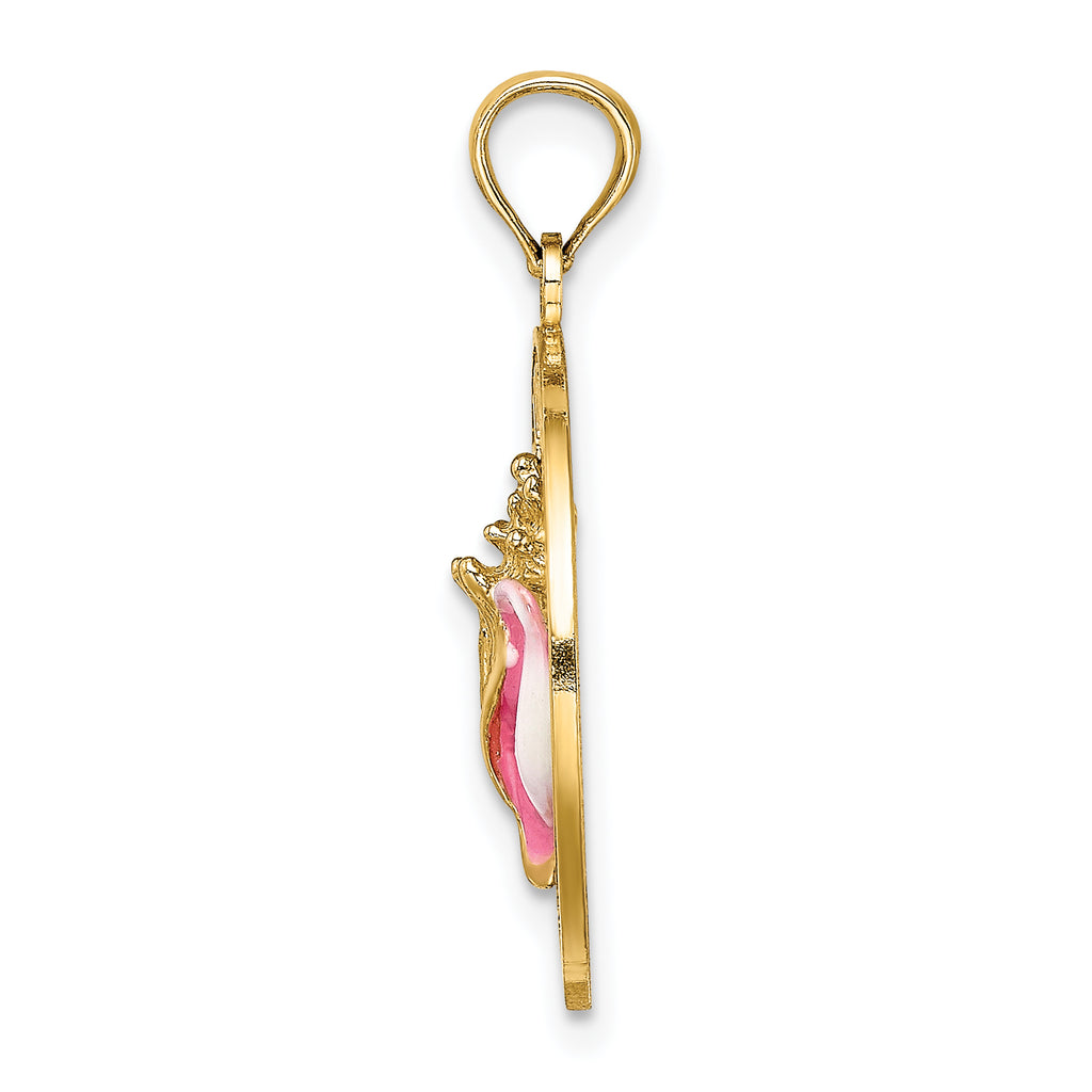 14K ANTIGUA, WI Circle w/ Enamel Conch Shell Charm