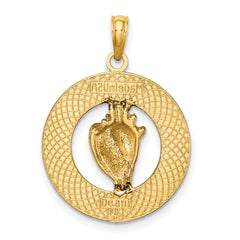 14K ANTIGUA, WI Circle w/ Enamel Conch Shell Charm