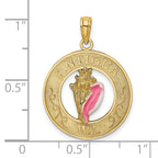 14K ANTIGUA, WI Circle w/ Enamel Conch Shell Charm