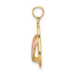 14k  3D W/ Pink Enamel Double Flip-Flop Charm