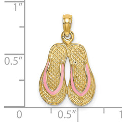 14k  3D W/ Pink Enamel Double Flip-Flop Charm