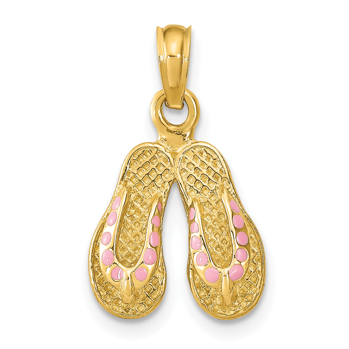 14k  3D W/ Pink Enamel Double Flip-Flop Charm