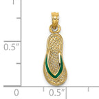 14k  3D W/ Green Enamel Single Flip-Flop Charm