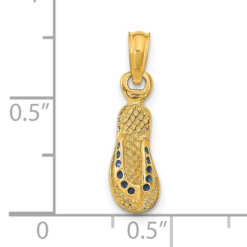 14k  3D W/ Blue Enamel Single Flip-Flop Charm
