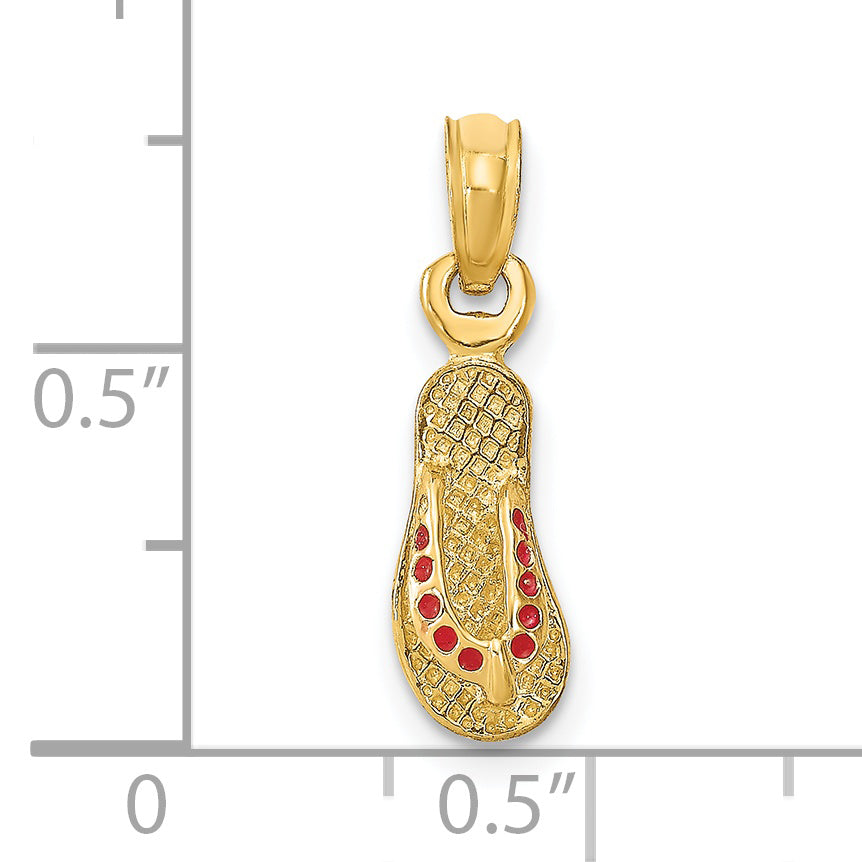 14k  3D W/ Red Enamel Single Flip-Flop Charm