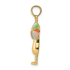 14K Tropical Drink w/Multi-Colored Enamel Umbrella Charm