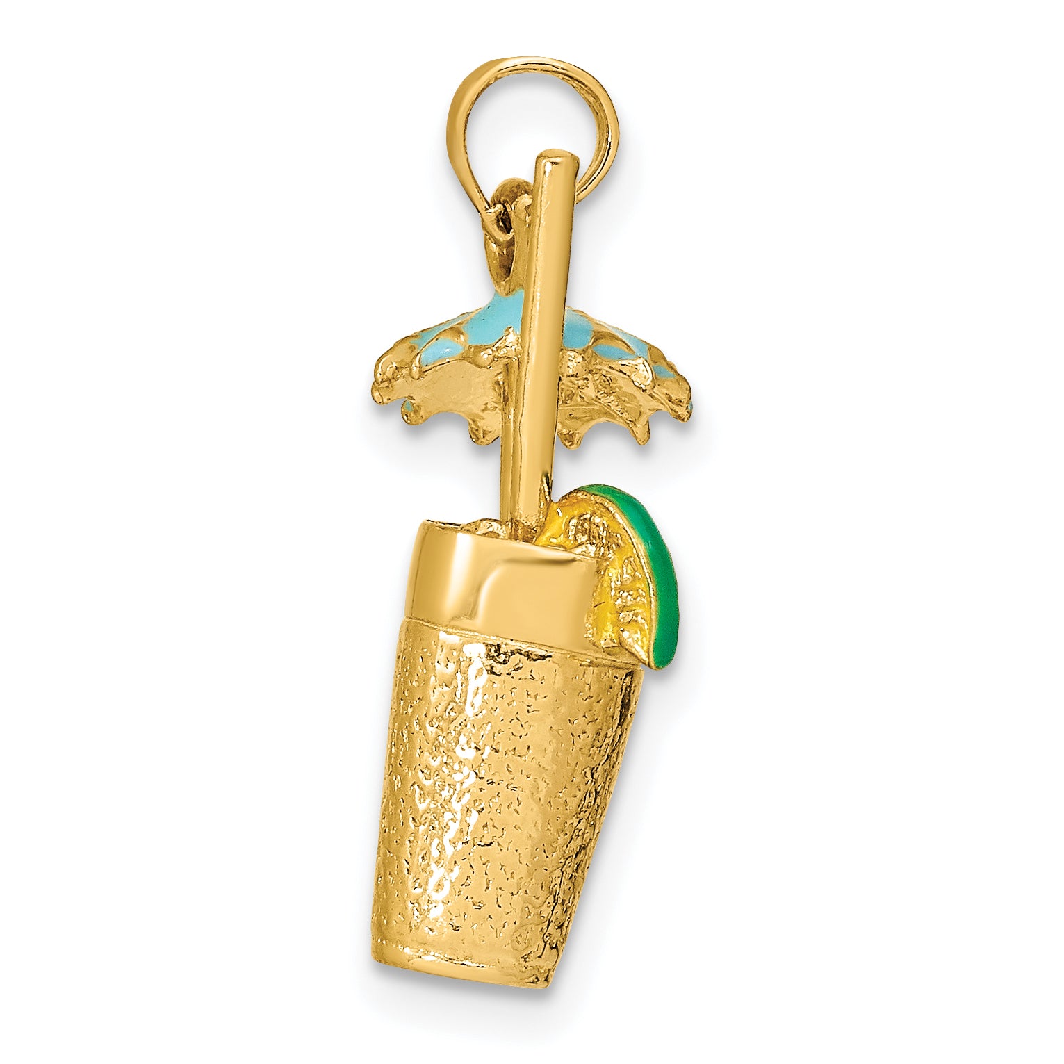14K 3-D Cocktail Drink w/ Enamel Umbrella and Lime Charm Secondary image