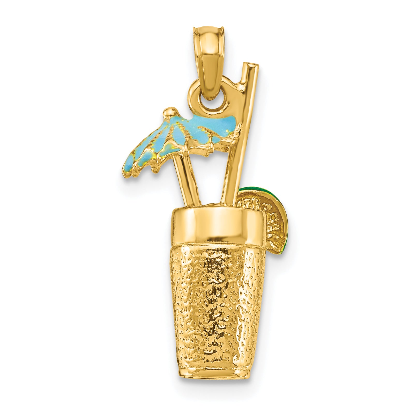 14K 3-D Cocktail Drink w/ Enamel Umbrella and Lime Charm