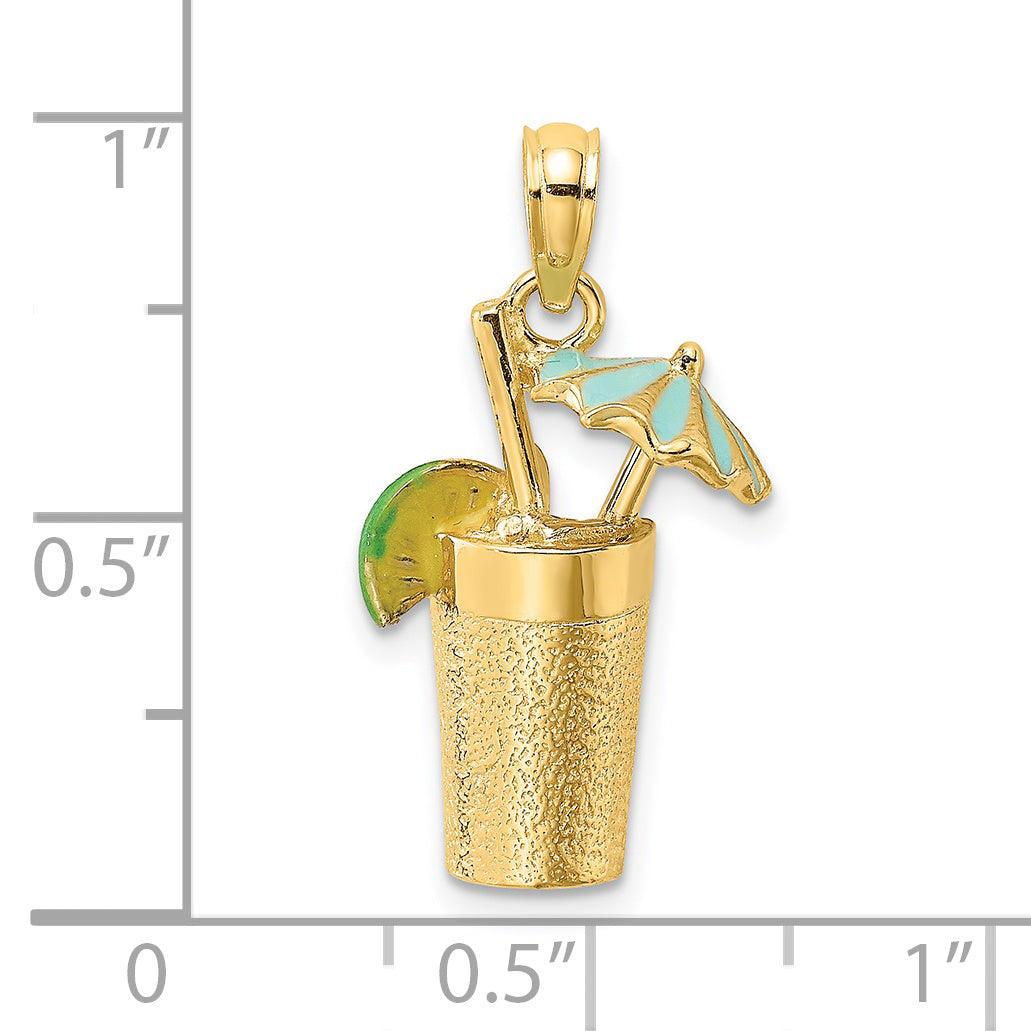 14K 3-D Cocktail Drink w/ Enamel Umbrella and Lime Charm