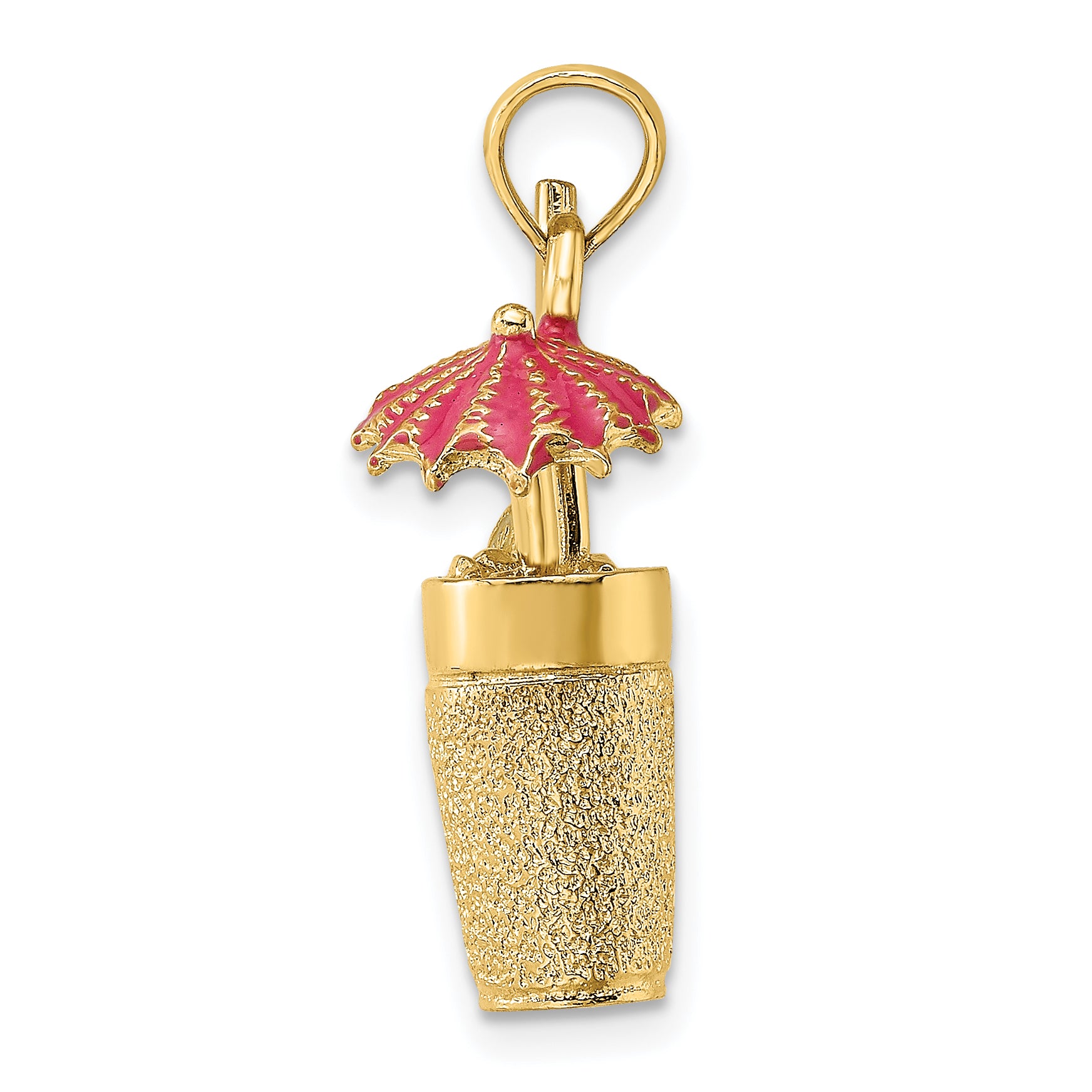14K 3-D Cocktail Drink w/Fuschia Enamel Umbrella and Lime Charm Secondary image
