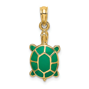 Green Enamel Tortoise Charm in 14K Yellow Gold, 24mm - Sophia Jewelers