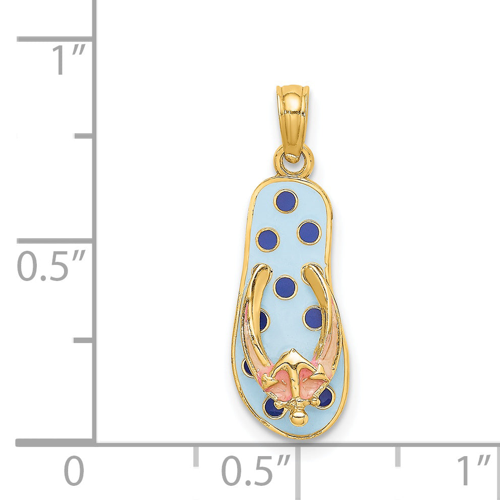 14K 3D Enamel Anchor On Blue Polka-Dot Flip-Flop Charm