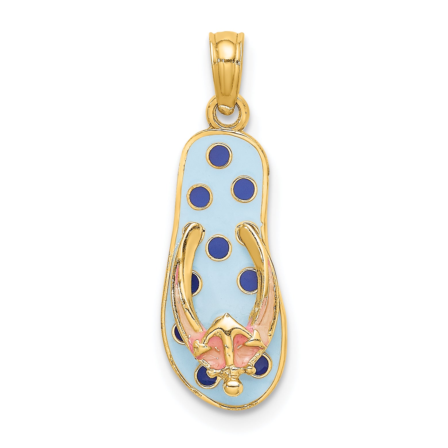 14K 3D Enamel Anchor On Blue Polka-Dot Flip-Flop Charm Main image