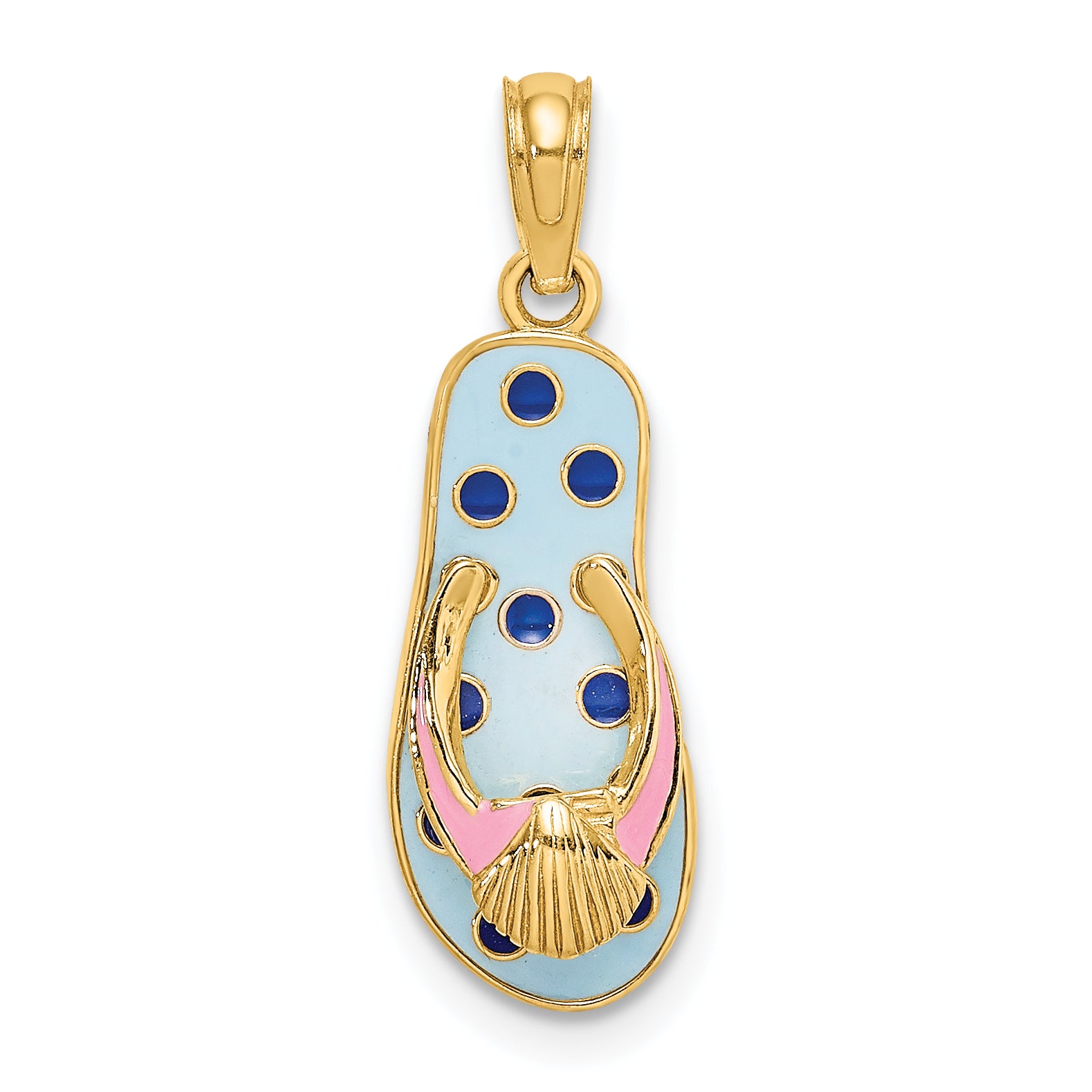 14K 3D Enamel Shell On Blue Polka-Dot Flip-Flop Charm