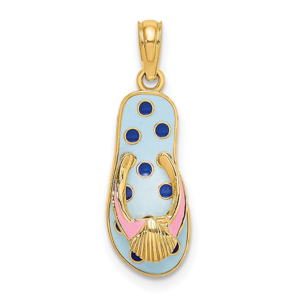 14K 3D Enamel Shell On Blue Polka-Dot Flip-Flop Charm