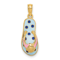 14K 3D Enamel Shell On Blue Polka-Dot Flip-Flop Charm