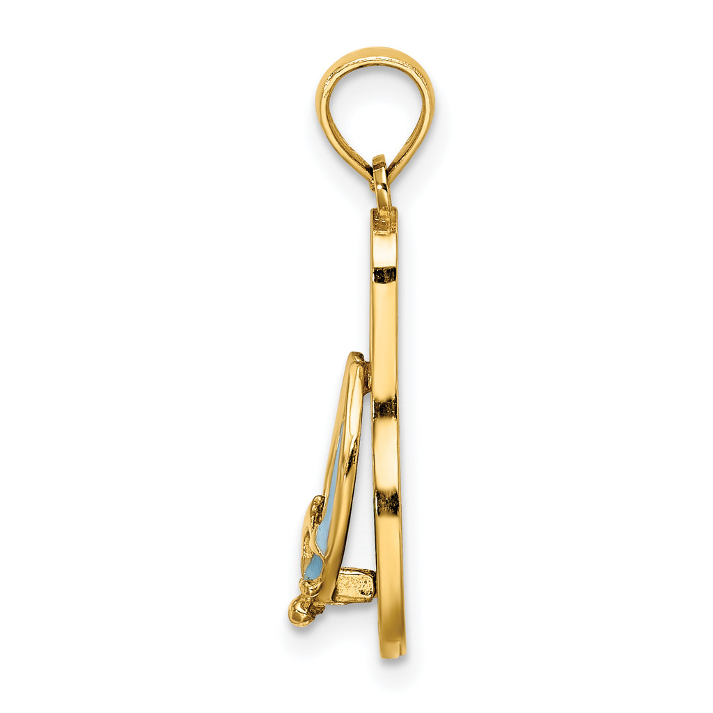 14K 3D Enamel Anchor On Stripe Flip-Flop Charm