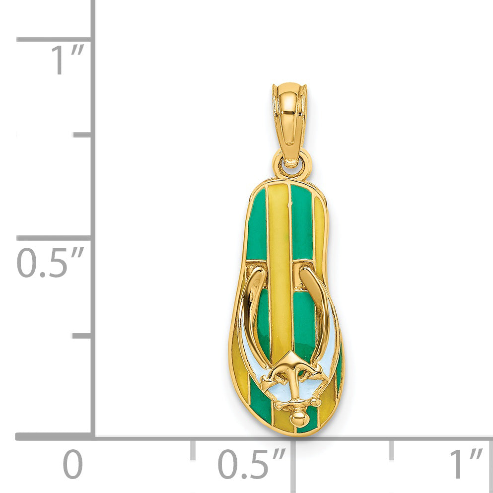 14K 3D Enamel Anchor On Stripe Flip-Flop Charm