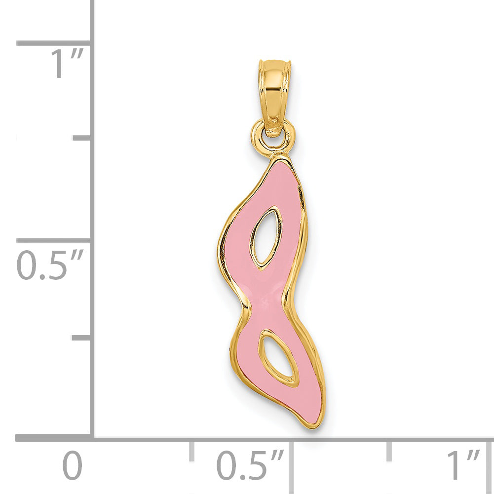 14K 3-D and Beveled W/Pink Enamel Masquerade Mask Pendant Secondary image