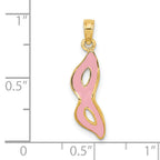 14K 3-D and Beveled W/Pink Enamel Masquerade Mask Pendant