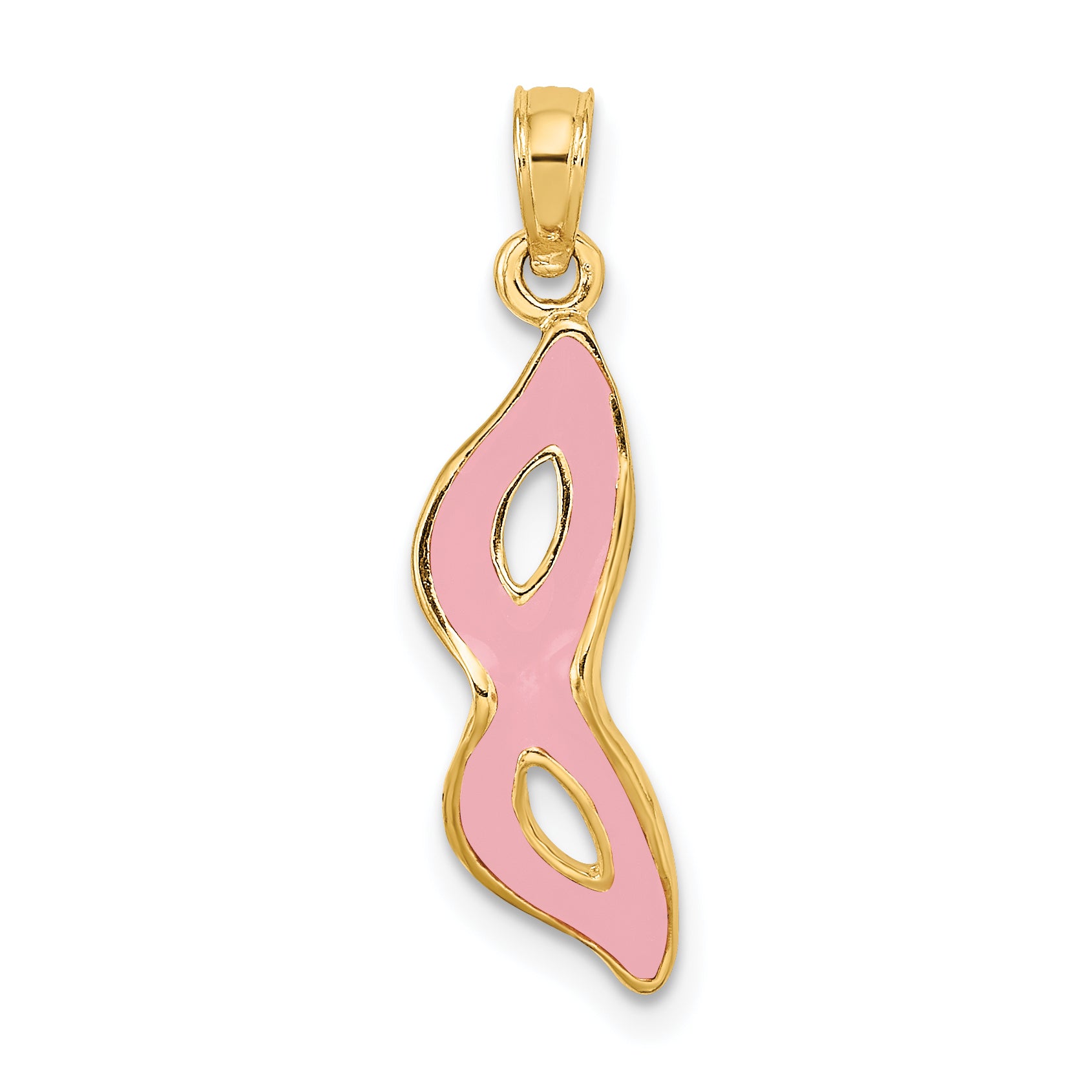 14K 3-D and Beveled W/Pink Enamel Masquerade Mask Pendant Main image