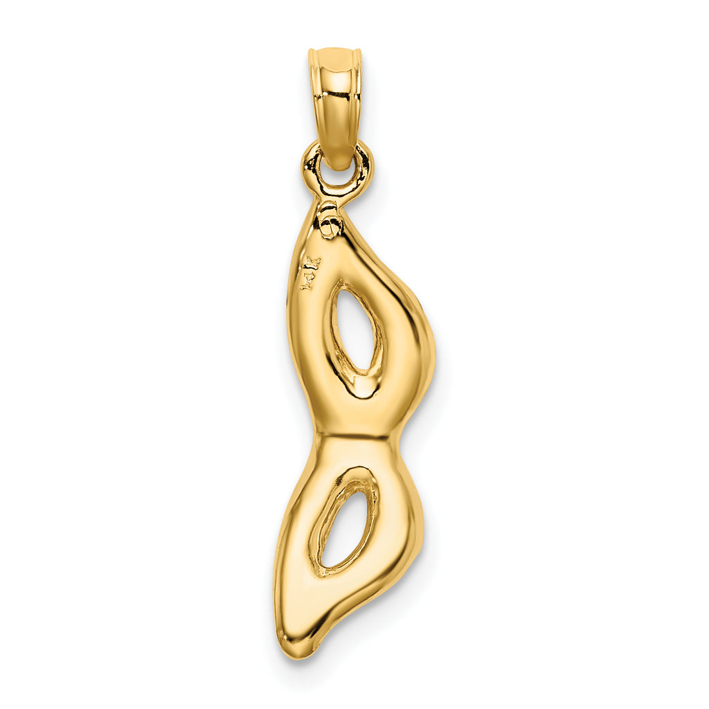 14K 3-D and Beveled W/Red Enamel Masquerade Mask Pendant