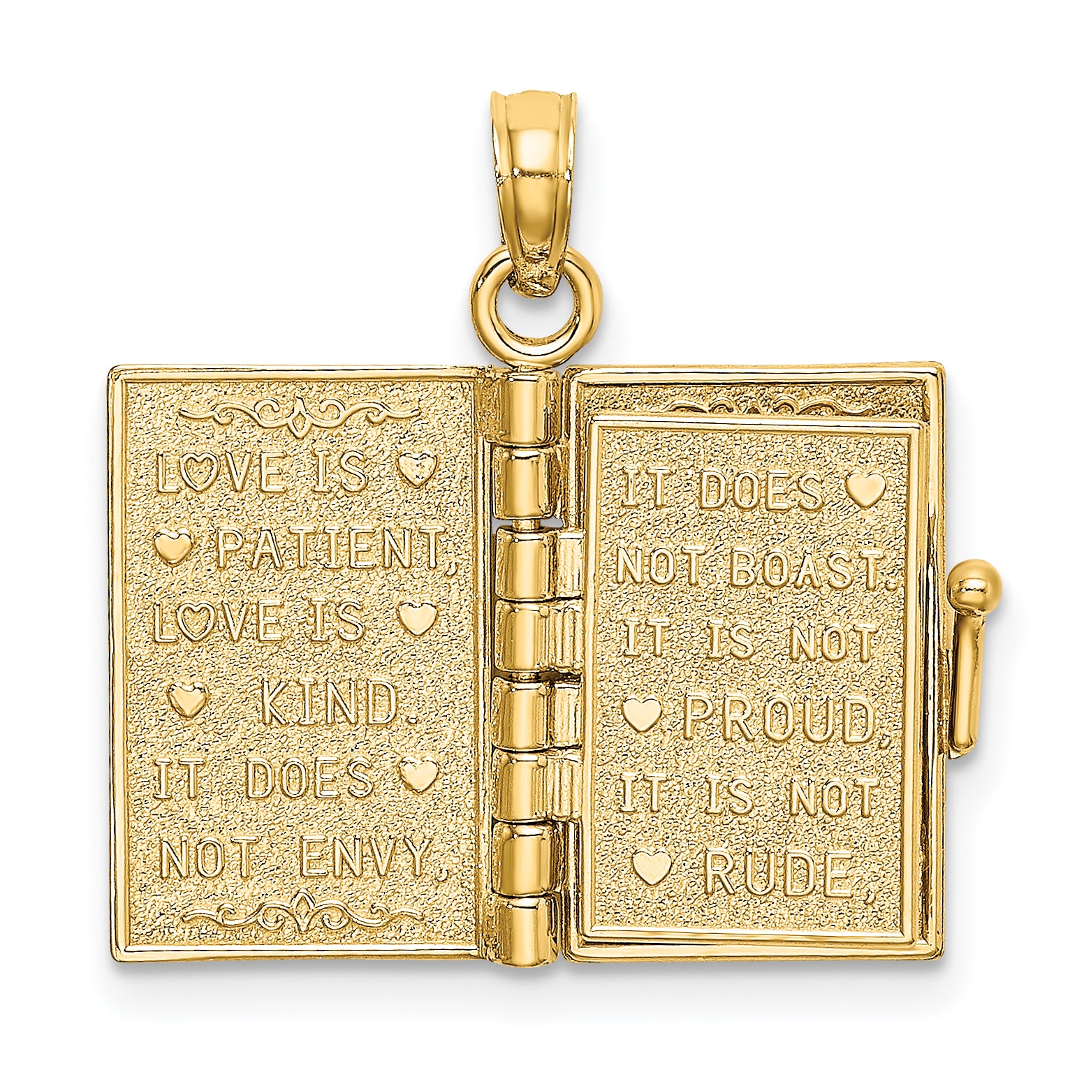 14K Enameled 3D Moveable LOVE Flower Book Pendant