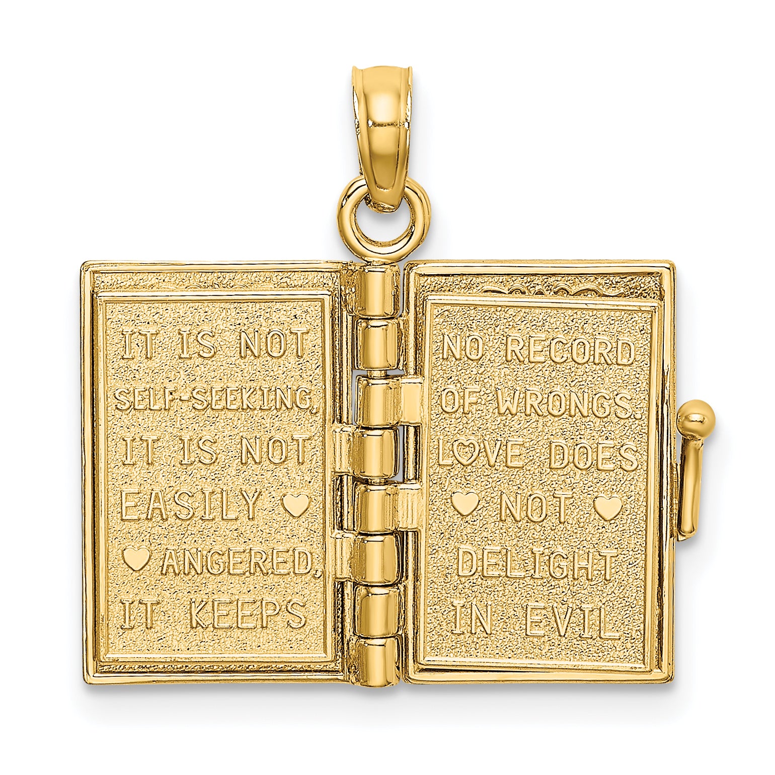 14K Enameled 3D Moveable LOVE Flower Book Pendant