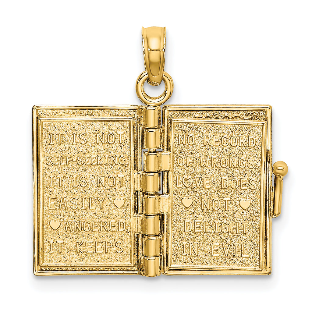 14K Enameled 3D Moveable LOVE Flower Book Pendant
