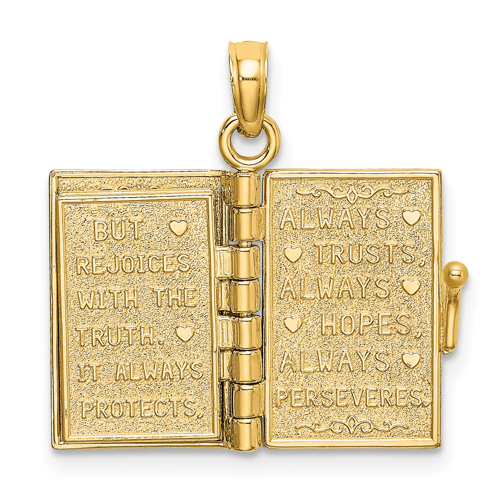 14K Enameled 3D Moveable LOVE Flower Book Pendant