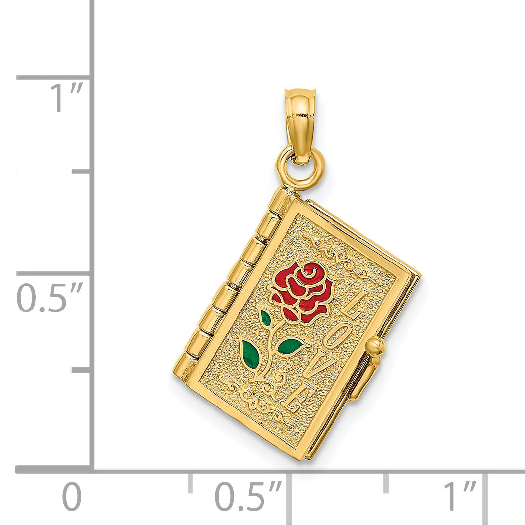 14K Enameled 3D Moveable LOVE Flower Book Pendant