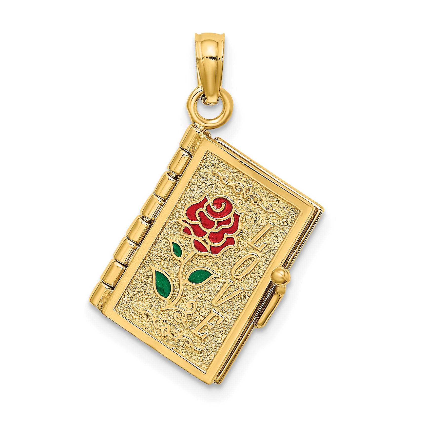 14K Enameled 3D Moveable LOVE Flower Book Pendant Main image