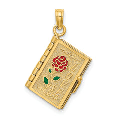 14K Enameled 3D Moveable LOVE Flower Book Pendant