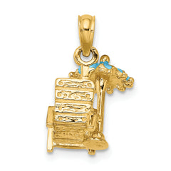 14K 3-D Beach Chair w/Aqua Enameled Umbrella Charm