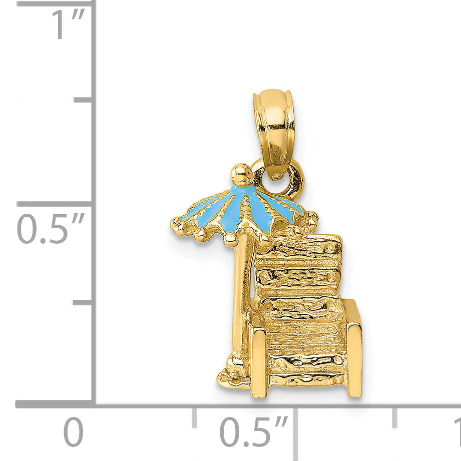14K 3-D Beach Chair w/Aqua Enameled Umbrella Charm