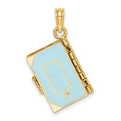 14K 3-D Blue Enamel Bible Book w/ Moveable Pages Charm