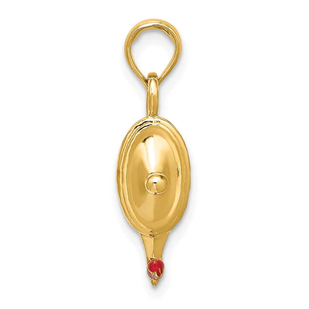 14K W/ Red Enamel Polished 3-D Genie Lamp Charm
