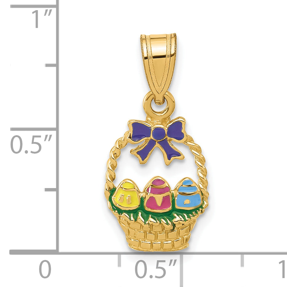 14K Enameled Easter Basket w/ Bow and Eggs Charm