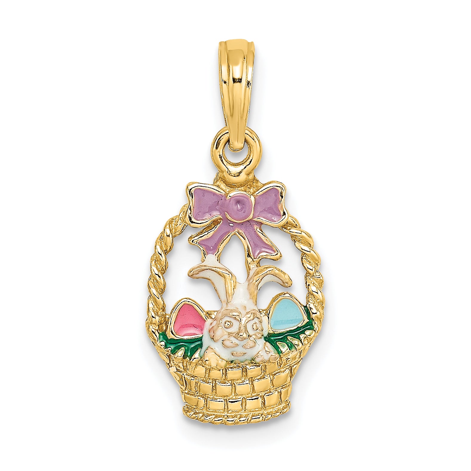 14K Enameled Easter Basket w/Bunny, Bow and Eggs Charm Main image