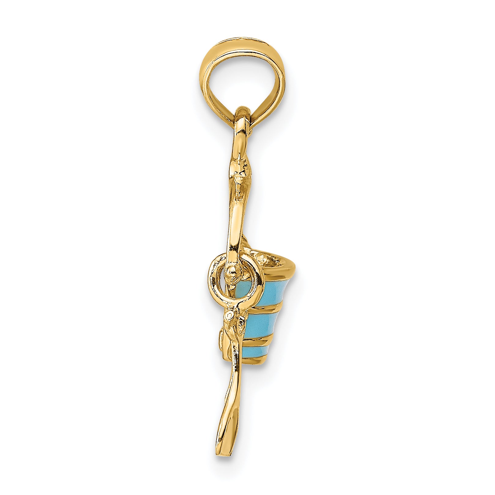 14K 2-D Aqua Enameled Beach Bucket w/Moveable Shovel Charm Secondary image