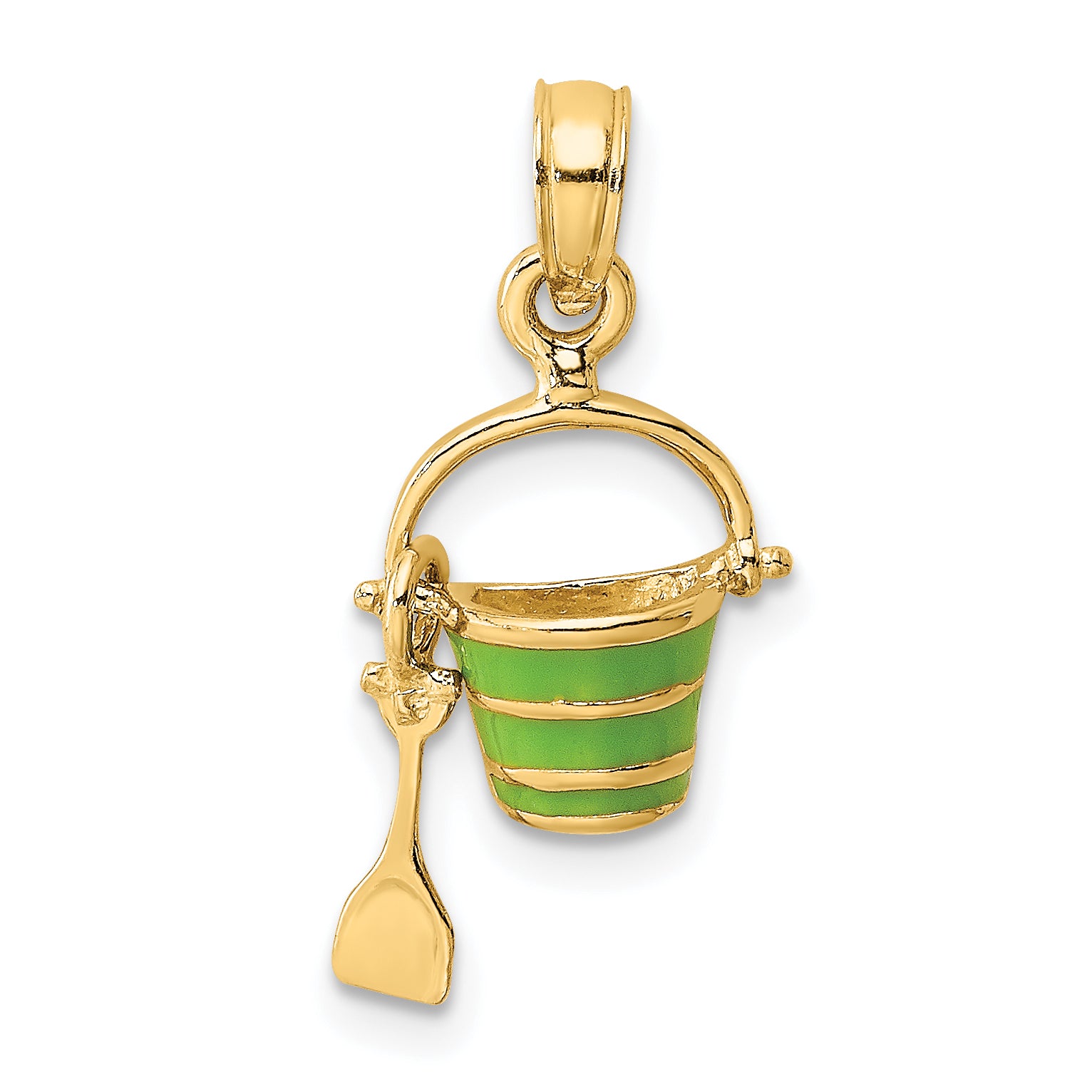 14K 2-D Green Enameled Beach Bucket w/Moveable Shovel Charm Main image