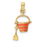 14K 2-D Orange Enameled Beach Bucket w/Moveable Shovel Charm