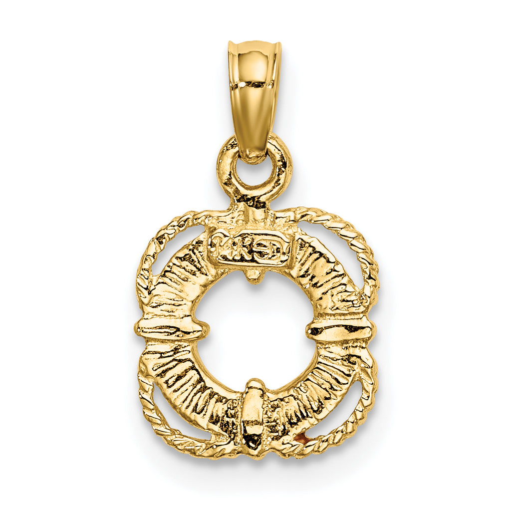 14K Red and White Enameled Lifesaver Ring Charm